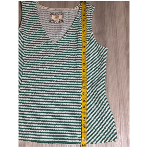 Maeve Tank Top Womens L Green White Striped Peplum V Neck Textured - Picture 4 of 13
